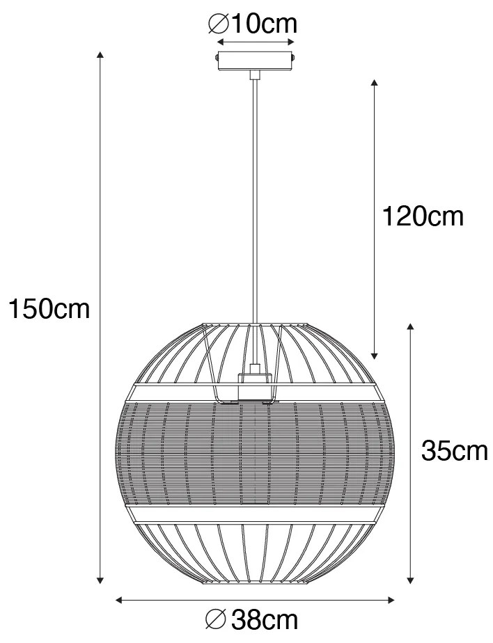 Lampada a sospensione orientale nera con rattan 38 cm - Emir