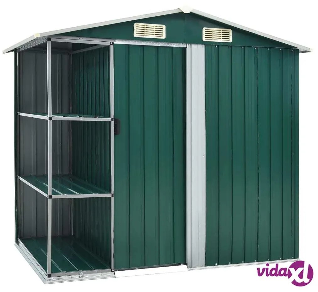 vidaXL Capanno da Giardino con Scaffali Verde 205x130x183 cm in Ferro