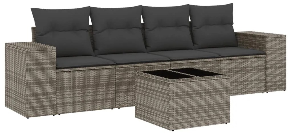 Set divano da giardino 5 pz con cuscini grigio in polyrattan