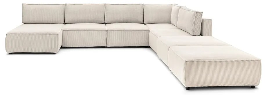 Divano a U angolare in velluto a coste variabile crema Nihad modular - Bobochic Paris