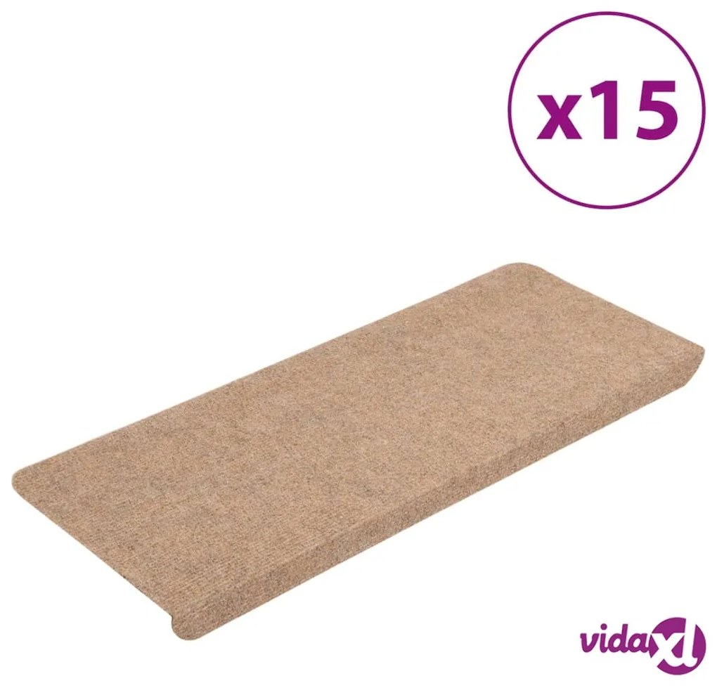vidaXL Tappetini Autoadesivi per Scale 15 pz 65x24,5x3,5 cm Beige