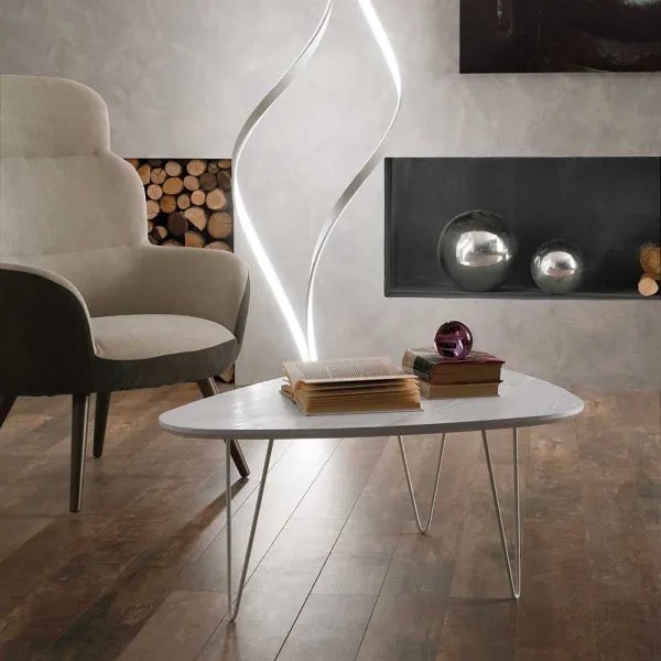 Tavolino NICO piano in legno sagomato Bianco Frassino gambe in metallo