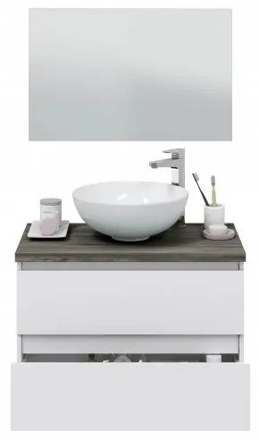 Mobile Da Bagno Sospeso 80 Cm 2 Cassetti Con Lavabo Da Appoggio Tokyo Bianco Lucido