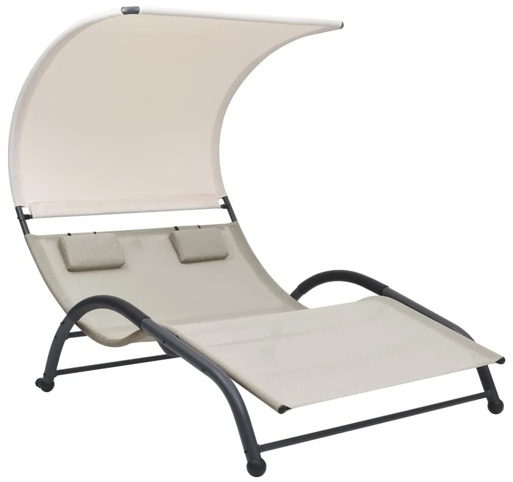 Lettino Prendisole Doppio Con Baldacchino İn Textilene Crema /