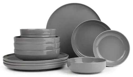 Set da tavola 12 pezzi in porcellana grigia