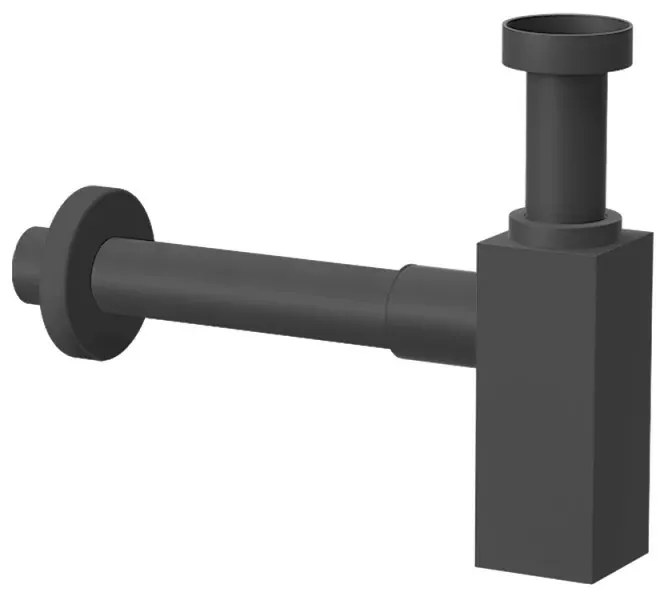 Sifone lavabo a canna quadrata nero opaco completo di piletta click clack