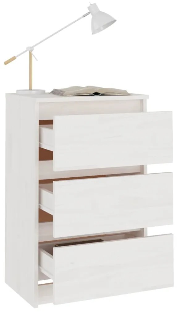 Comodino Bianco 40x29,5x64 cm in Legno Massello di Pino