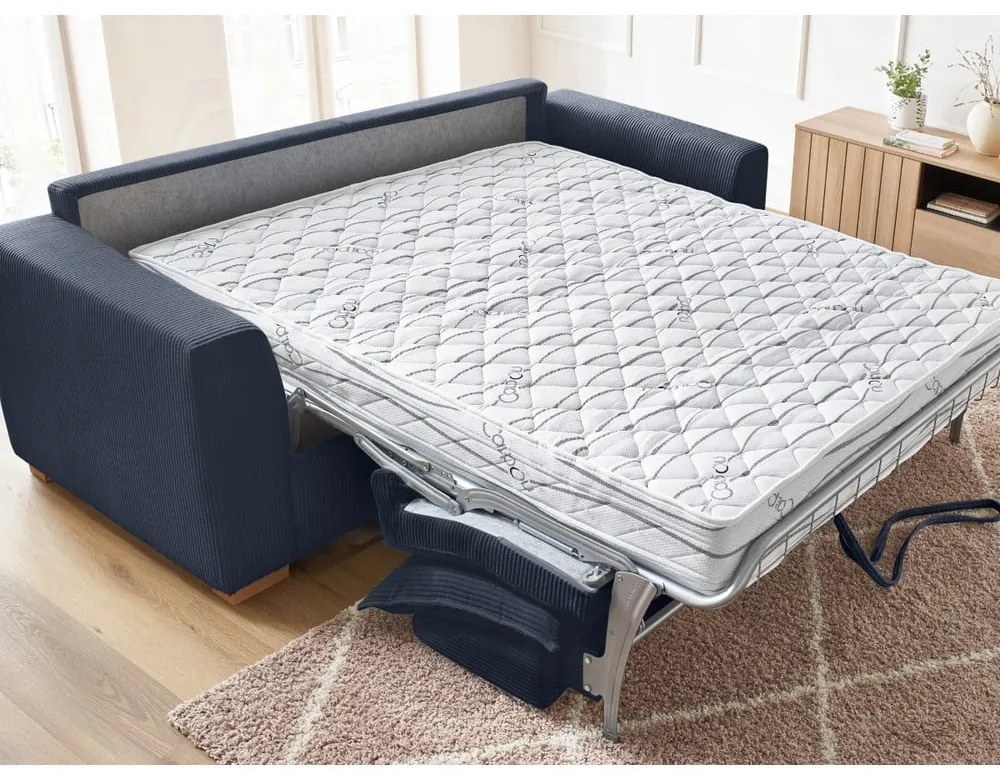 Divano in blu scuro allungabile con rivestimento in velluto a coste 225 cm Augustin – Bobochic Paris