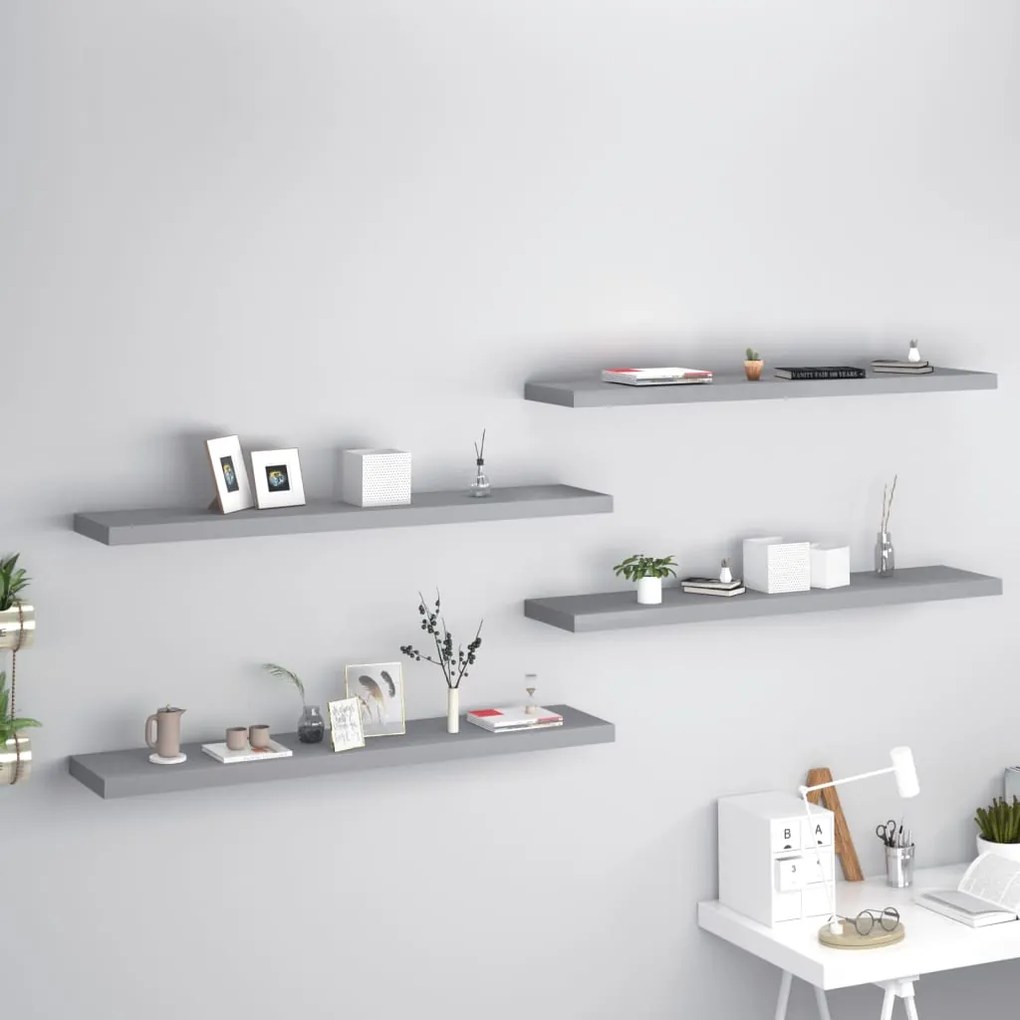 Scaffali A Parete 2 Pz Grigi 120x23,5x3,8 Cm İn Mdf /