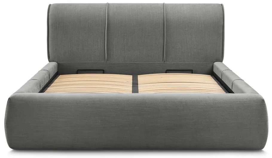 Letto matrimoniale imbottito grigio con contenitore con griglia 180x200 cm Vernon - Bobochic Paris