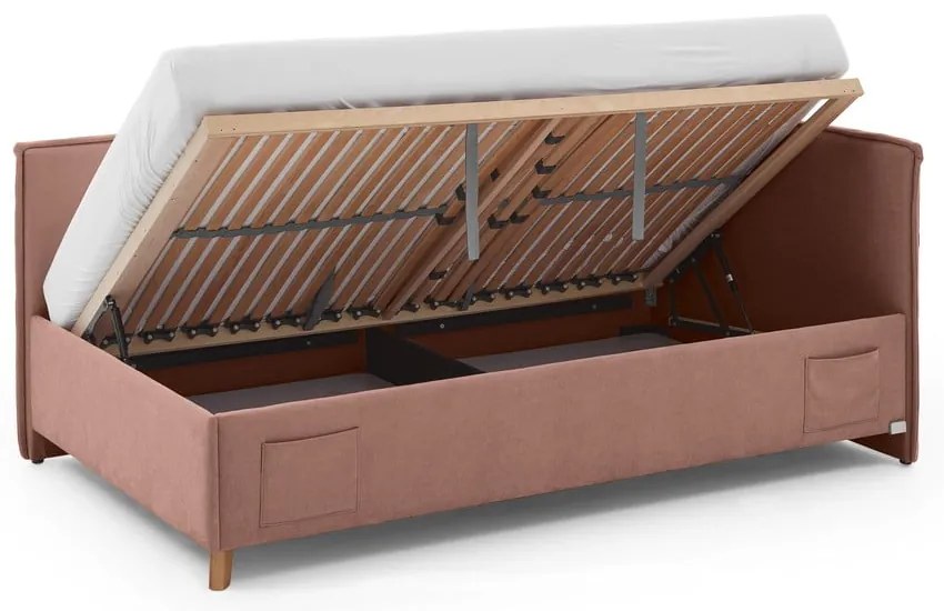 Letto da bambini con sponde rosa imbottito con contenitore con rete inclusa 90x200 cm Fun – Meise Möbel