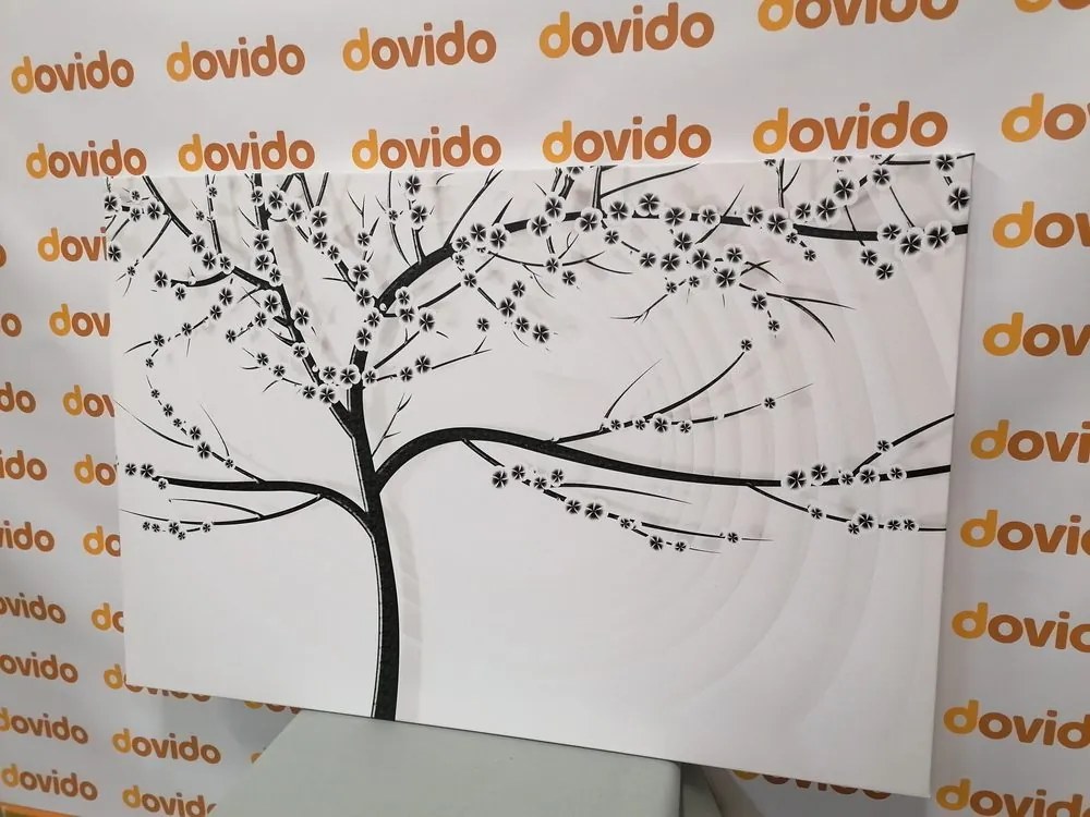 Stampa su tela – Albero moderno in bianco e nero su sfondo astratto