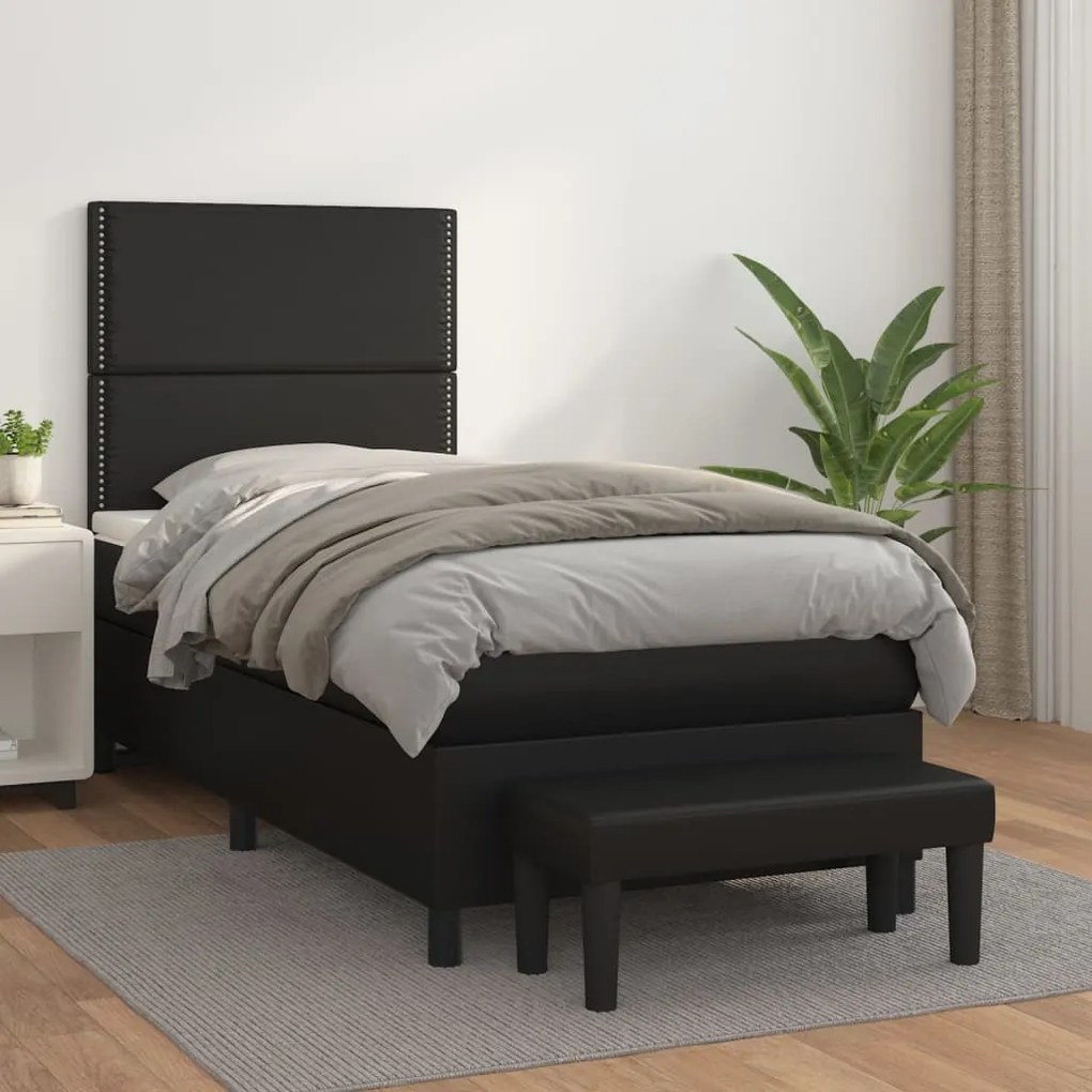Giroletto a molle con materasso nero 100x200 cm in similpelle