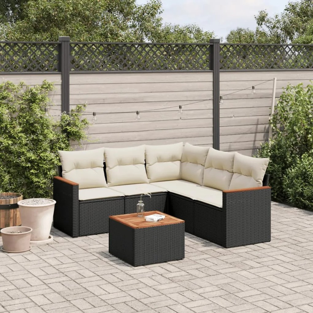 Set divano da giardino 6 pz con cuscini nero in polyrattan