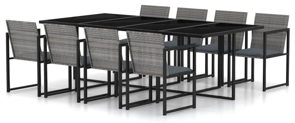 Set da Pranzo da Esterno 9 pz con Cuscini in Polyrattan Grigio