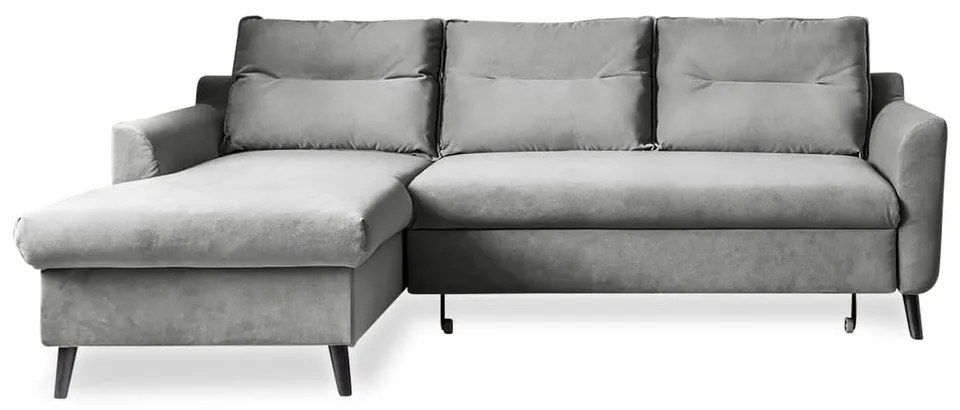 Divano letto angolare in velluto grigio chiaro, angolo sinistro Stylish Stan - Miuform