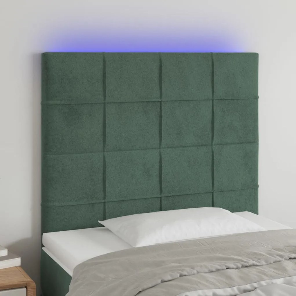 Testiera A Led Verde Scuro 100x5x118/128cm İn Velluto /