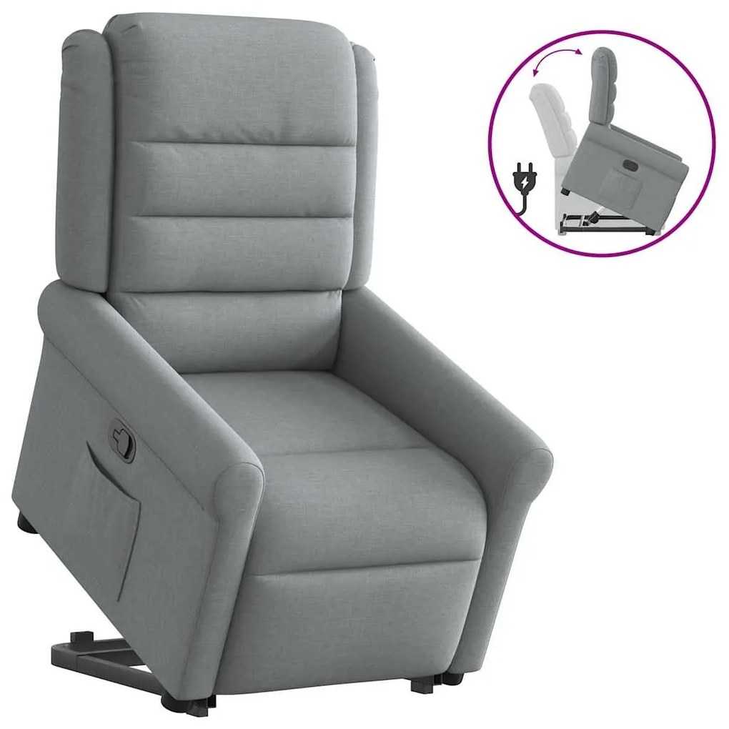 Poltrona Alzapersona Reclinabile Grigio Chiaro İn Tessuto /