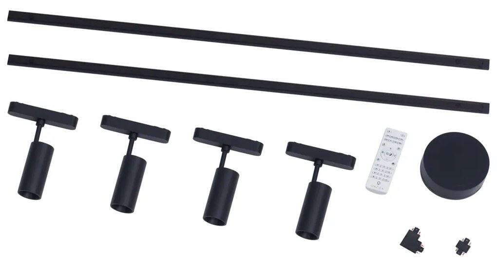 Sistema di illuminazione su binario moderno con 4 faretti neri monofase 200 cm - Magnetic Gert