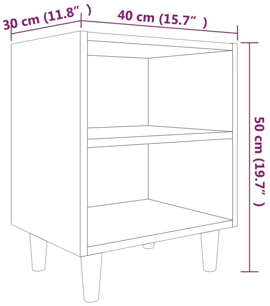 Comodini Gambe in Legno Massello 2 pz Rovere Marrone 40x30x50cm