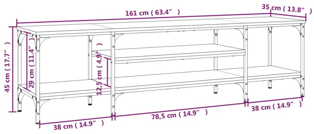 Mobile TV Rovere Marrone 161x35x45 cm Legno Multistrato e Ferro