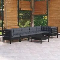 Set Divani da Giardino 7 pz con Cuscini Neri in Legno di Pino 3096404