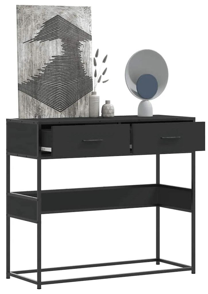 Tavolino Consolle Nero 90x35x80 Cm İn Legno Multistrato /