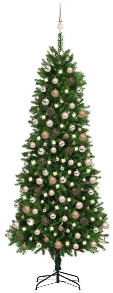 Albero di Natale Preilluminato con Palline Verde, Albero di Natale Preilluminato con Palline 240 cm Verde V