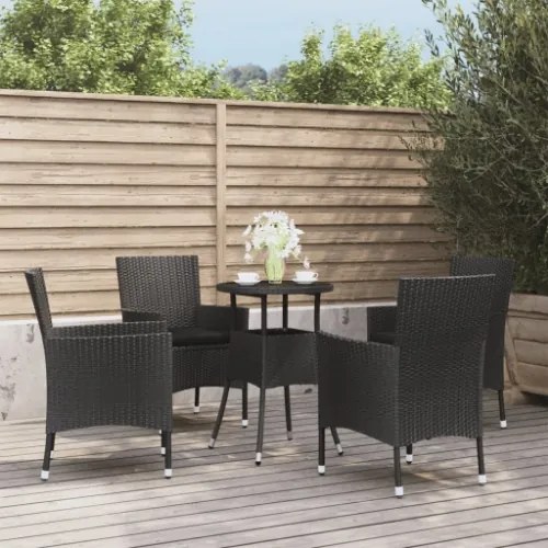 Set Bistrò da Giardino 5 pz con Cuscini in Polyrattan Nero