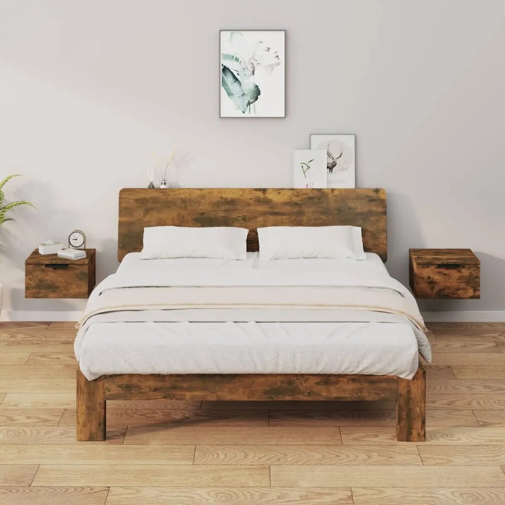 Comodini A Muro 2 Pz Rovere Fumo 34x30x20 Cm /