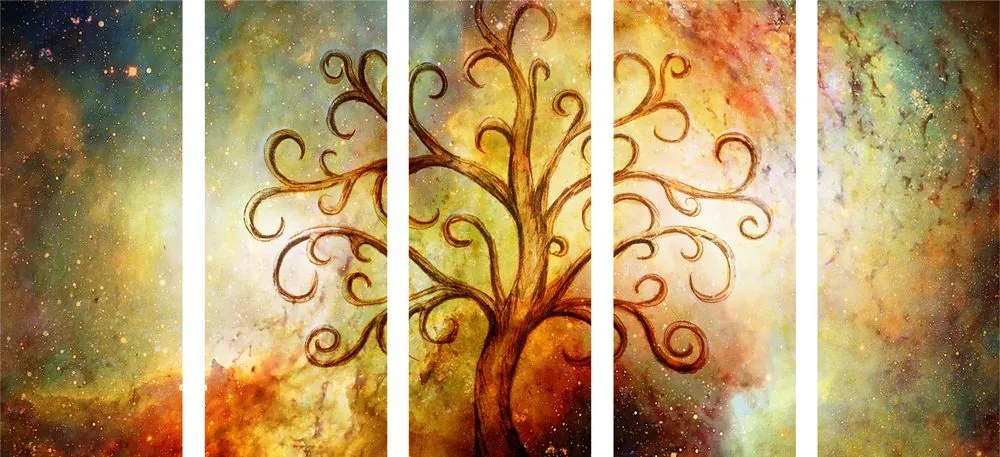 Quadri 5 pezzi – Albero della vita con astrazione dell'universo