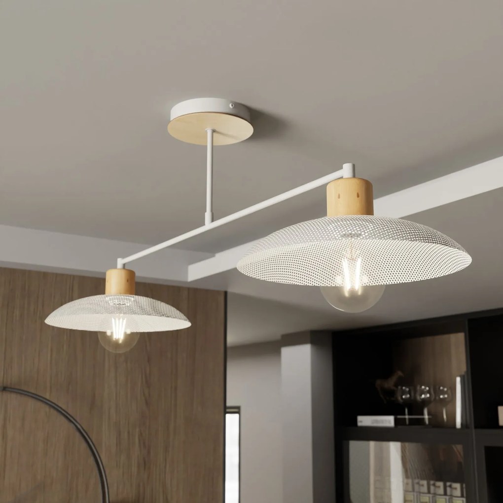 Plafoniera Nordica Kobe 2 Luci In Legno E Acciaio Bianco