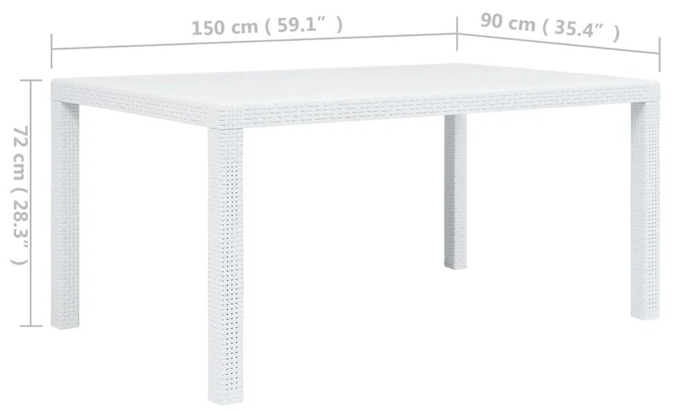 Tavolo da Giardino Bianco 150x90x72 cm in Plastica Stile Rattan