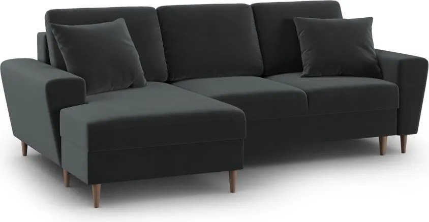 Divano angolare grigio scuro allungabile e con contenitore (con penisola a sinistra/con chaise lounge) con rivestimento in velluto Kyoto – Cosmopolitan Design