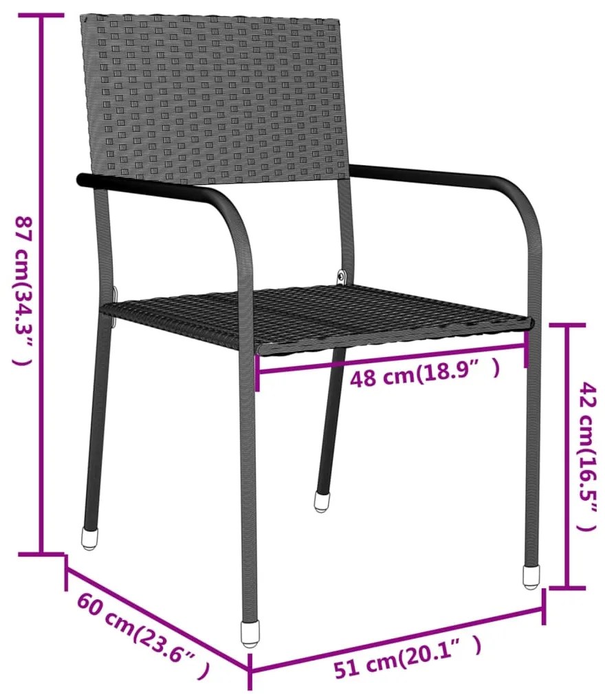 Set Mobili da Pranzo per Giardino 3 pz Polyrattan Nero