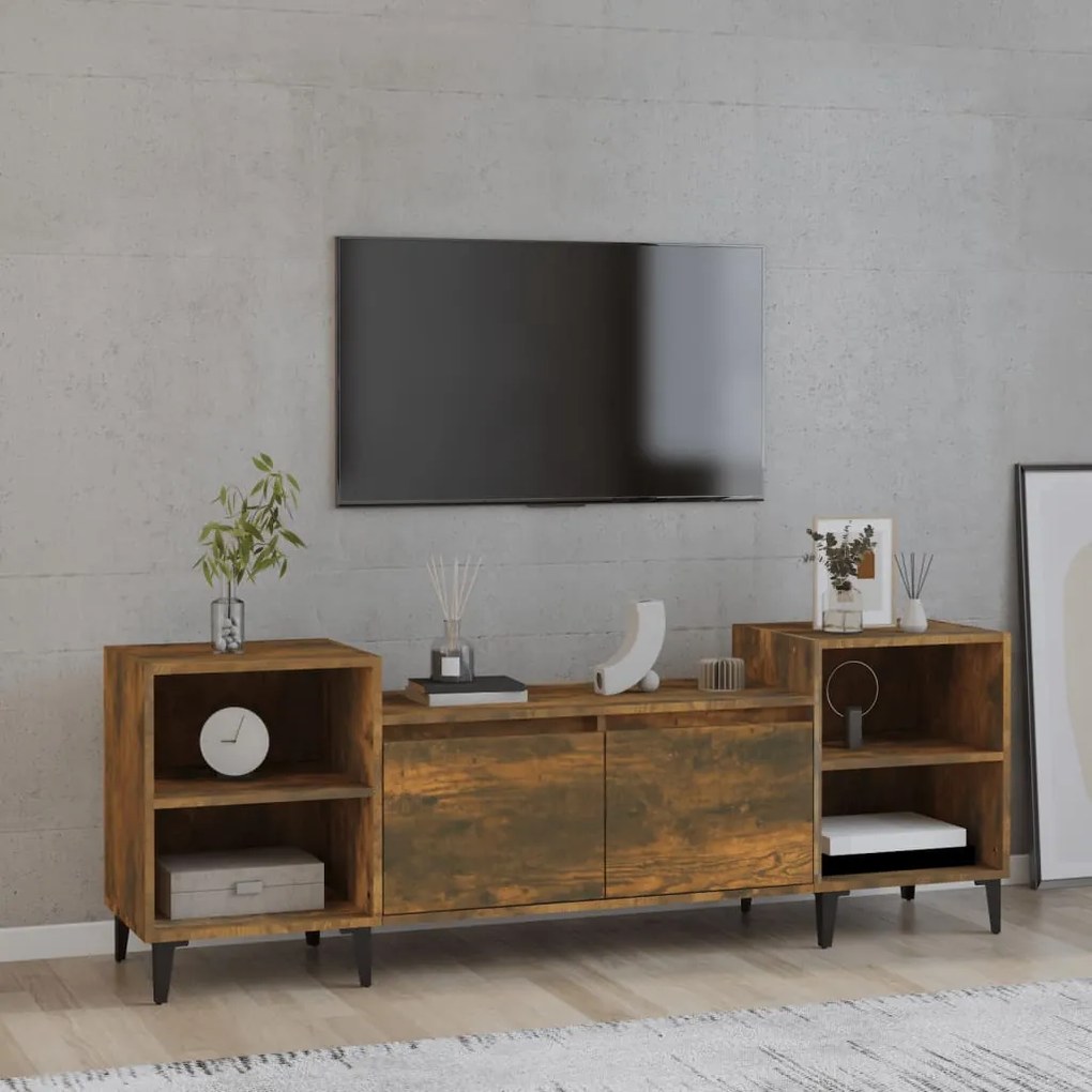 Mobile TV Rovere Fumo 160x35x55 cm in Legno Multistrato