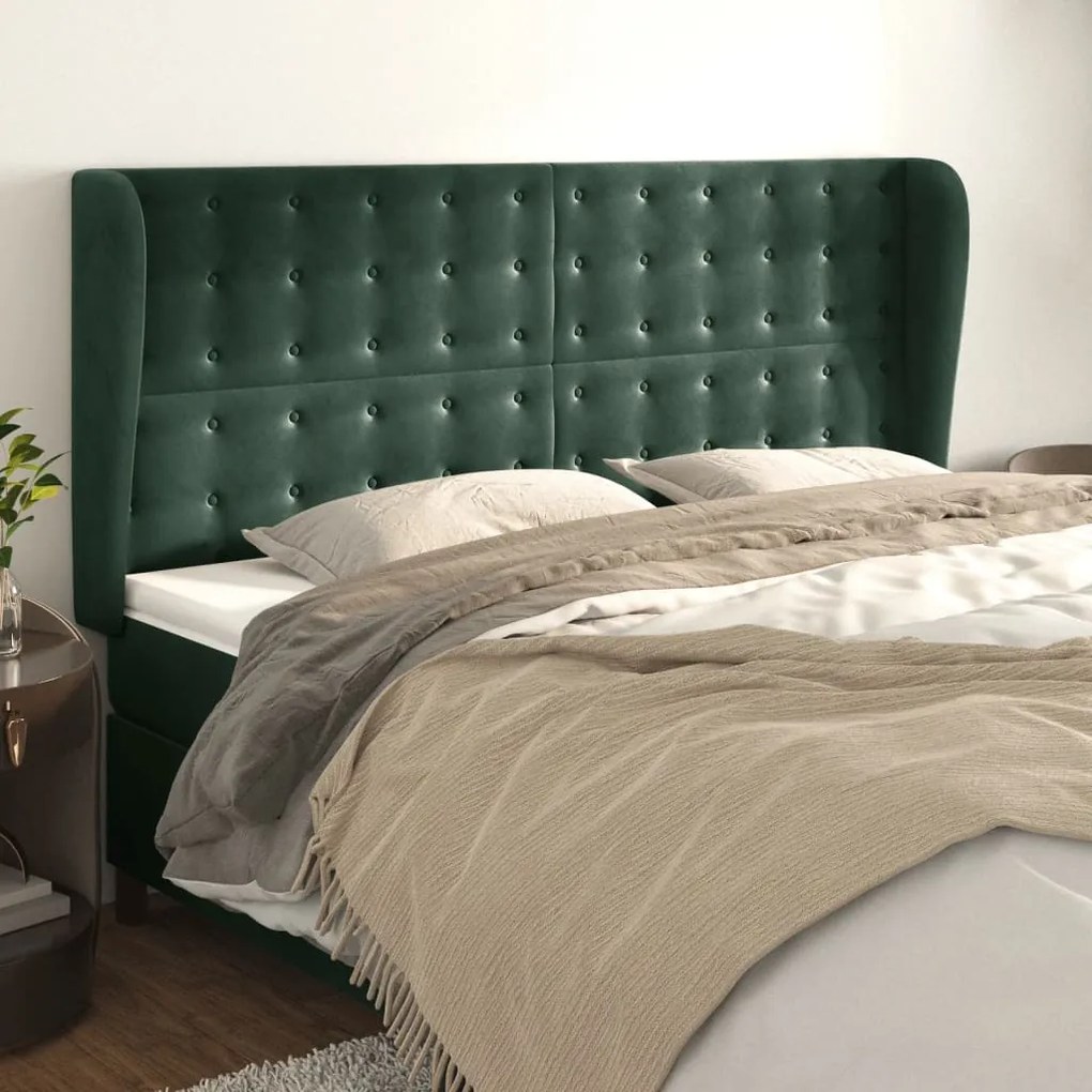 Testiera Ad Orecchio Verde Scuro 203x23x118/128cm İn Velluto /