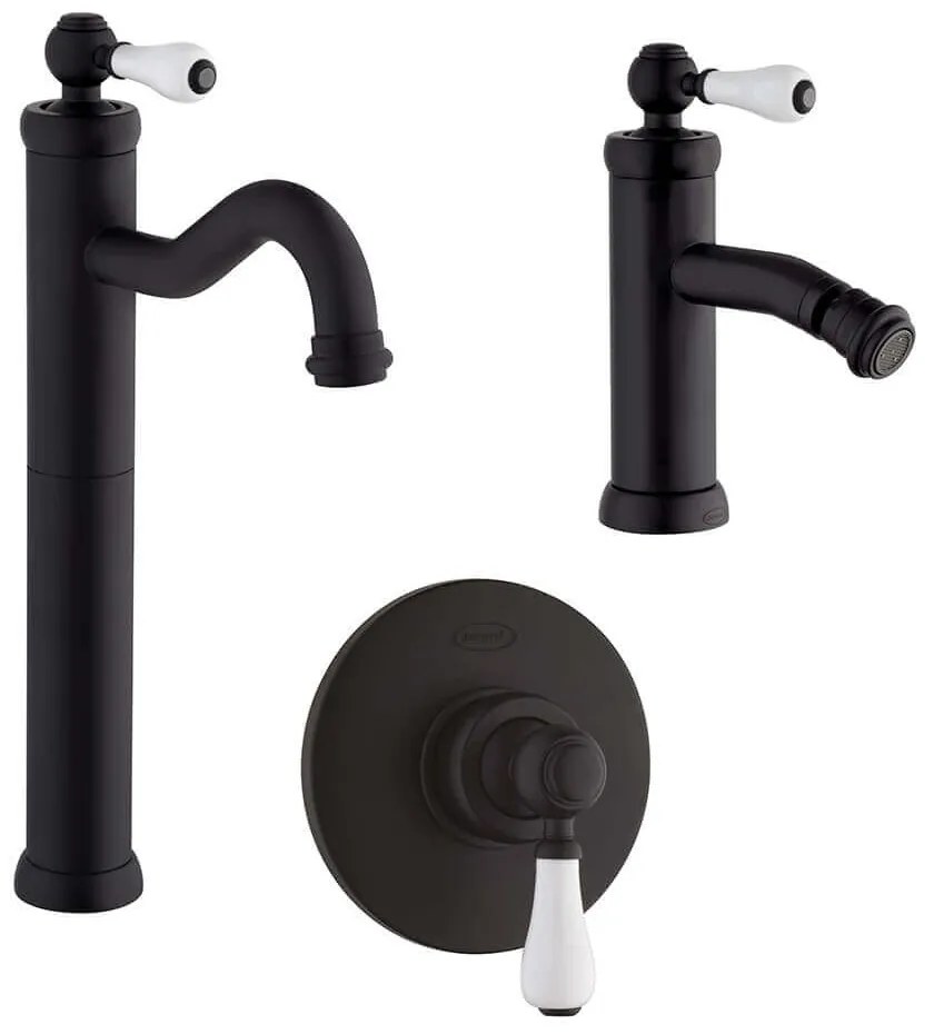 Set rubinetti lavabo tipo alto bidet e incasso doccia nero opaco serie Tosca di Jacuzzi Rubinetteria