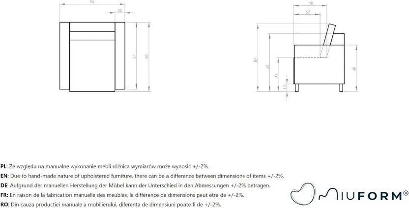 Poltrona in velluto a coste grigio Lofty Lilly - Miuform