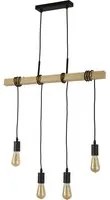 Lampadario Industrial-Nordico Legnoso Acciaio Marrone Legno 4 Luci E27