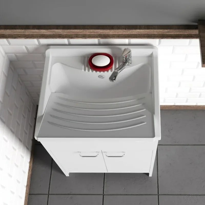 Mobile lavatoio 60x50 cm vasca in resina con asse e kit di scarico