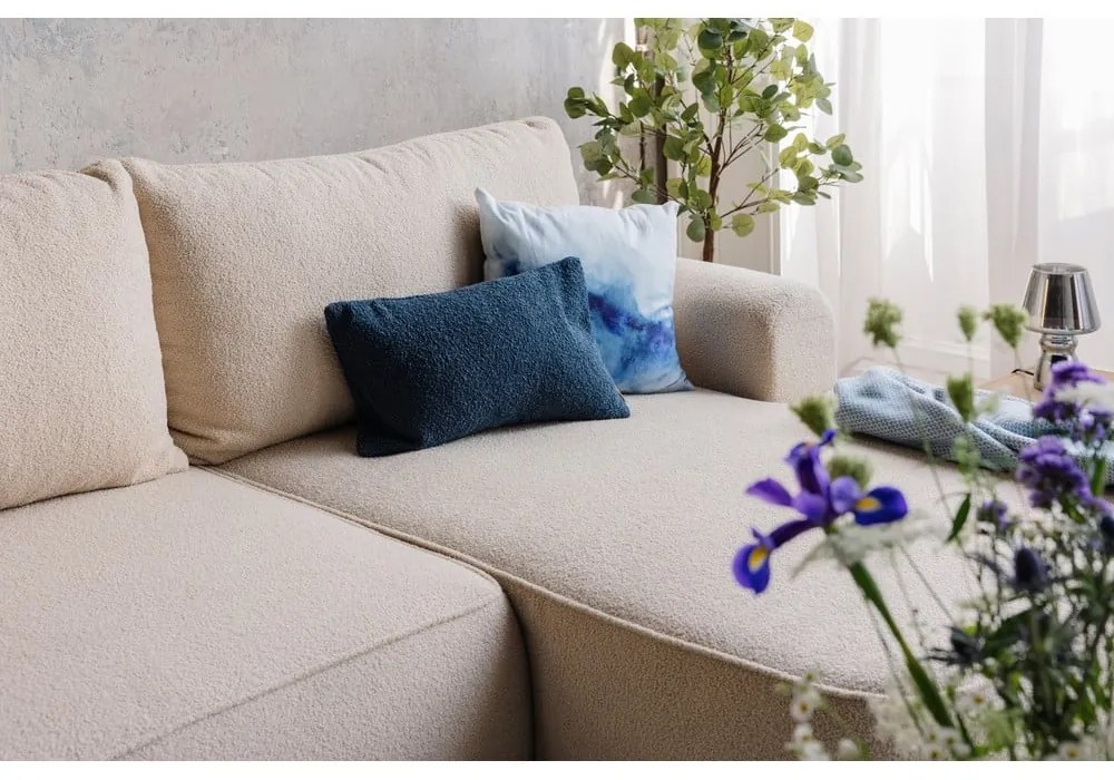 Divano angolare in rosa chiaro allungabile (con penisola a sinistra) con rivestimento in bouclé Quinoa – Bonami Selection