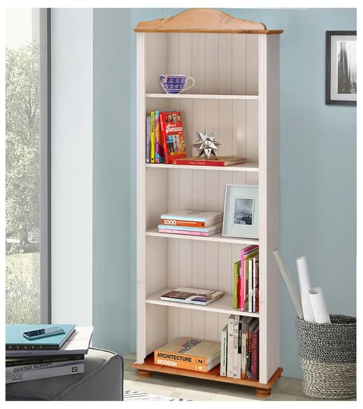 Libreria in legno di pino in colore bianco e naturale 70x181 cm Ella - Støraa