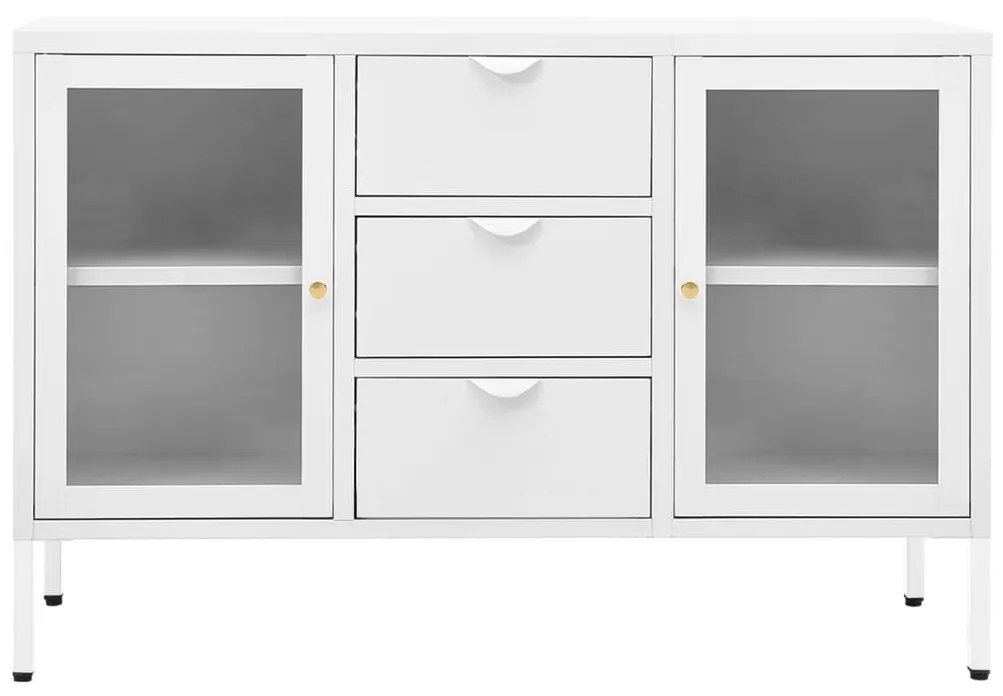 Credenza bianca 105x35x70 cm in acciaio e vetro temperato