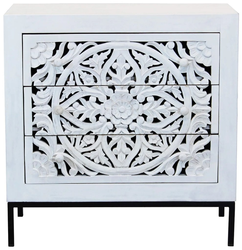 OHM - comò cassettiera con decoro 3 cassetti legno e ferro