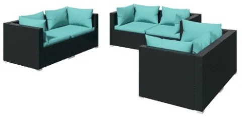 Set Divani da Giardino 6 pz con Cuscini in Polyrattan Nero