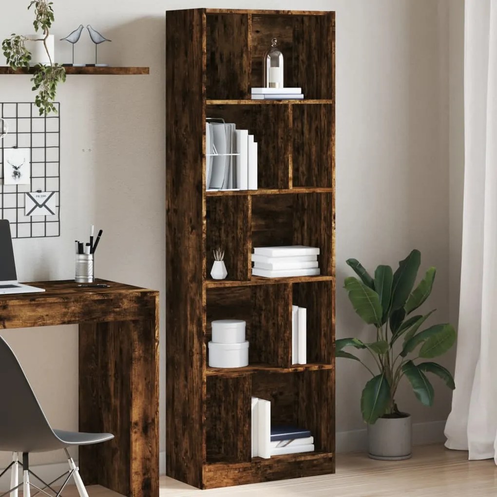 Libreria rovere fumo 57x28,5x174 cm in legno multistrato