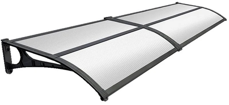Pensilina in policarbonato trasparente L 270 x P 100 cm struttura in alluminio nero