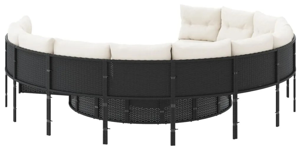 Divano da giardino con cuscini circolare nero in polyrattan