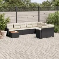 Set Divani da Giardino 10pz con Cuscini in Polyrattan Nero 3256616